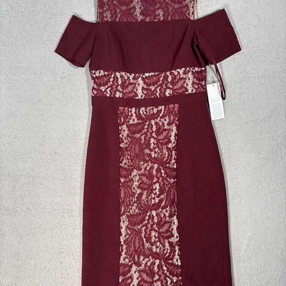 NWT Maggy London Cocktail‎ Dress Women’s Size 8 Wine Lace Romantic Holiday Sexy - Picture 3 of 16